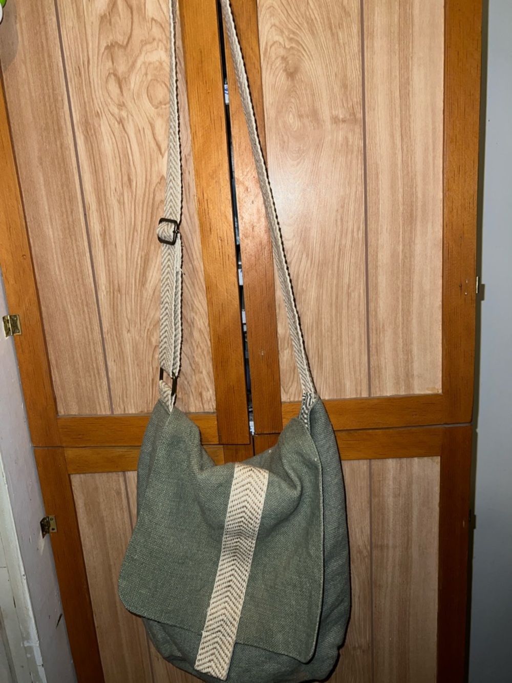 Canvas Hobo Shoulder Bag in Sage Green with Contrast Strap